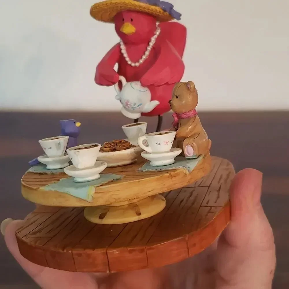 Vintage RUSS Red Bird Tea Party Resin Decor 